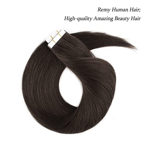 Tape in Hair Extensions Human Hair Tape Attached Real Remy Extensions 50g 20pcs Invisible Seamless Reusable Skin Weft Off Black Color 1B 20 Inch