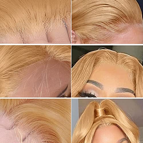 22in 200% Density 13x6 HD Transparent Lace Front Pre-Plucked Blonde Body Wave Glueless Light Brown Wig Human Hair