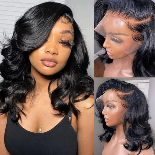 Wavy Bob Human Hair 13x4 Lace Front Pre Plucked Glueless Wig 12 Inches Brazilian Body Loose Wave