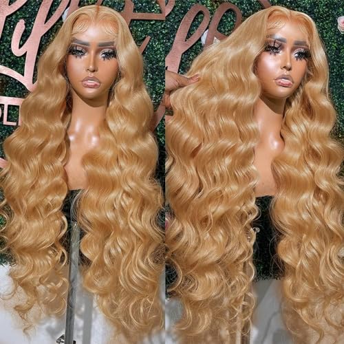 18 inches 200% Density 13x6 HD Transparent Lace Front Wig With Baby Hair Pre-Plucked Blonde Body Wave Human Hair Glueless Light Brown