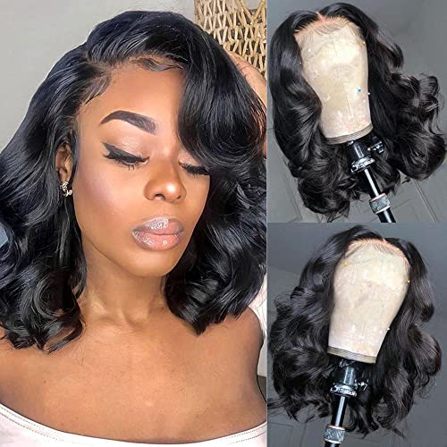 Wavy Bob Human Hair 13x4 Lace Front Pre Plucked Glueless Wig 12 Inches Brazilian Body Loose Wave