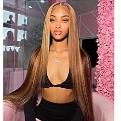 Ombre Highlight Lace Front Wig 13x4 Transparent HD Pre Plucked With Baby Hair Honey Blonde 4/27 Color 150% Density Glueless Frontal Wig 28 Inch