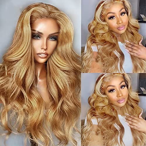 22in 200% Density 13x6 HD Transparent Lace Front Pre-Plucked Blonde Body Wave Glueless Light Brown Wig Human Hair