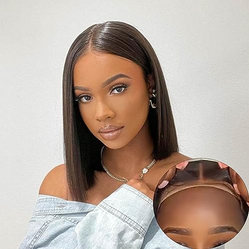 10 Inch Glueless Wig Human Hair Pre Plucked Pre Cut Lace 4x4 Lace Closure Wig 180% Density Straight  Natural Hairline