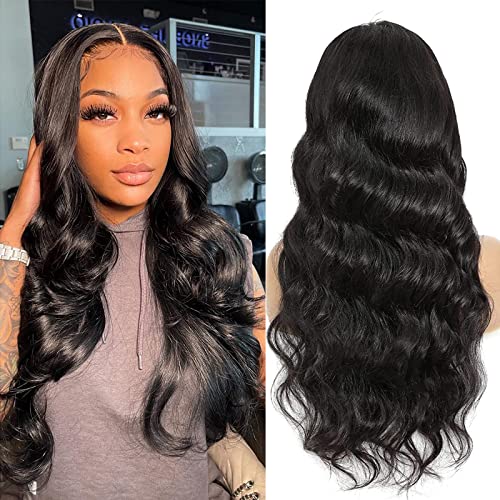 Body Wave Human Hair 180 Density 13x6 Lace Frontal HD Transparent Pre Plucked 12A Brazilian Virgin Natural Black 34 Inch