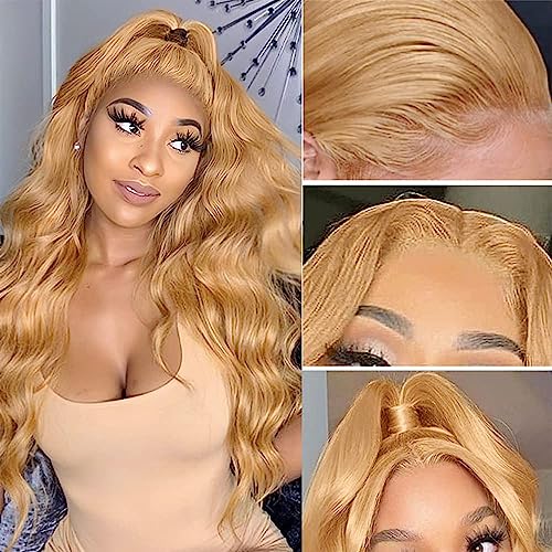 18 inches 200% Density 13x6 HD Transparent Lace Front Wig With Baby Hair Pre-Plucked Blonde Body Wave Human Hair Glueless Light Brown