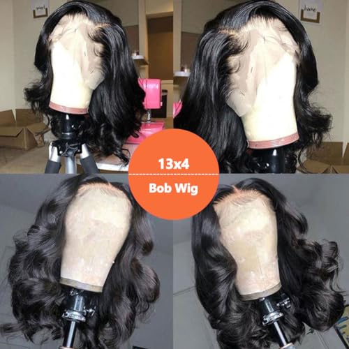 Wavy Bob Human Hair 13x4 Lace Front Pre Plucked Glueless Wig 12 Inches Brazilian Body Loose Wave