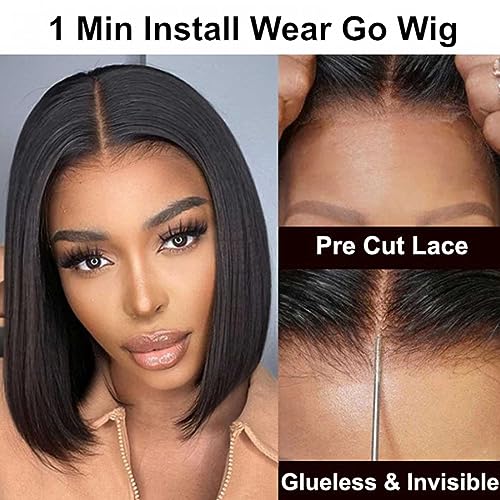 10 Inch Glueless Wig Human Hair Pre Plucked Pre Cut Lace 4x4 Lace Closure Wig 180% Density Straight  Natural Hairline