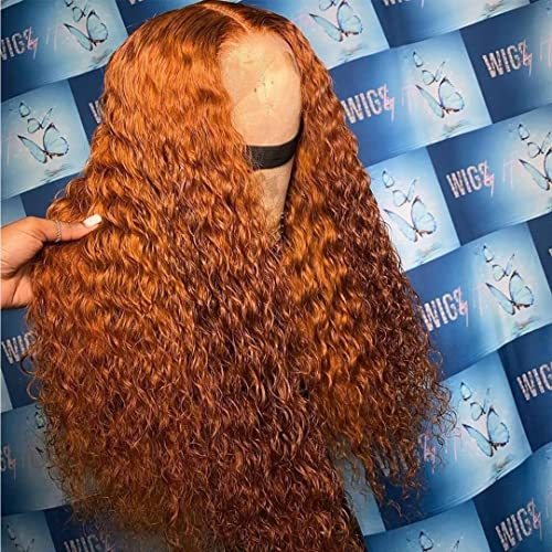 Ginger Lace Front Deep Wave 13x4 Hd Transparent Lace Frontal Wig Human Hair 180% Density Orange Colored Glueless Pre Plucked Natural Hairline 26 Inch