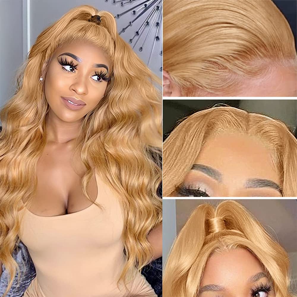 34 in 200% Density 13x6 HD Transparent Lace Front Wig Human Hair Baby Hair Pre-Plucked Blonde Body Wave Glueless Light Brown