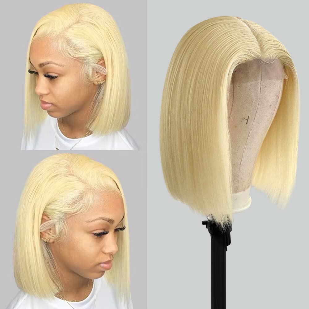 Blonde Natural Hairline Bob Wig 13x4 Lace Frontal Brazilian Virgin Human Hair (8 Inch)