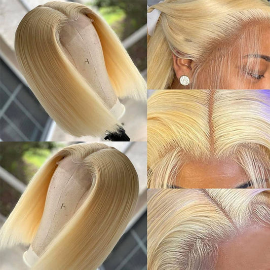 Blonde Natural Hairline Bob Wig 13x4 Lace Frontal Brazilian Virgin Human Hair (8 Inch)