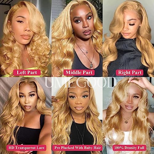 18 inches 200% Density 13x6 HD Transparent Lace Front Wig With Baby Hair Pre-Plucked Blonde Body Wave Human Hair Glueless Light Brown