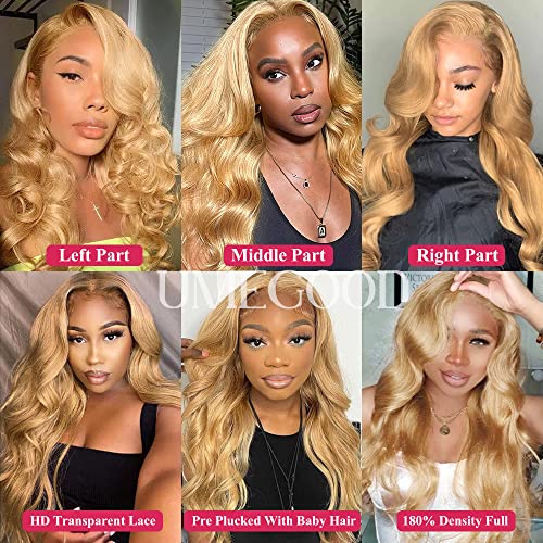 22in 200% Density 13x6 HD Transparent Lace Front Pre-Plucked Blonde Body Wave Glueless Light Brown Wig Human Hair