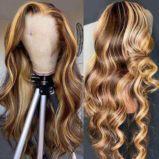 26in 200 Density 360 Glueless HD Transparent Lace  Front Wig Human Hair Pre Plucked Honey Blonde Body Wave with Baby Hair 4/27