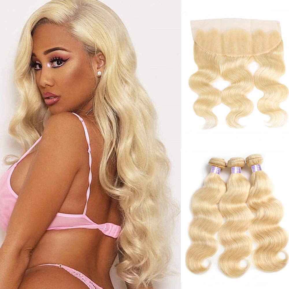 613 Blonde Brazilian Body Wave Virgin Hair 13x4 Lace Frontal with Bundles  28 30 32+ 20 inch frontal 100% Unprocessed Human Hair Extension Pre Plucked 10A