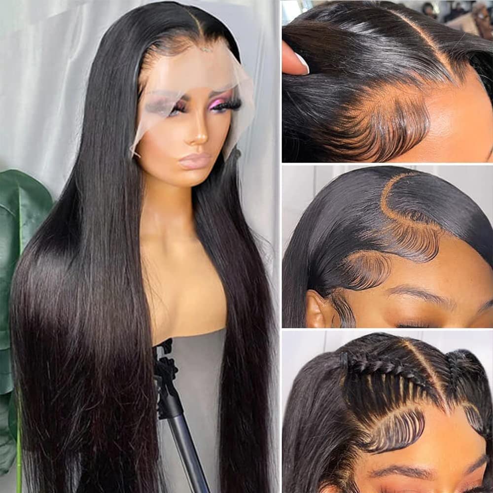 36 Inch Straight Pre Plucked 13x4 HD Transparent Lace Frontal w/ Baby Hair & Bleached Knots Human Hair Wig