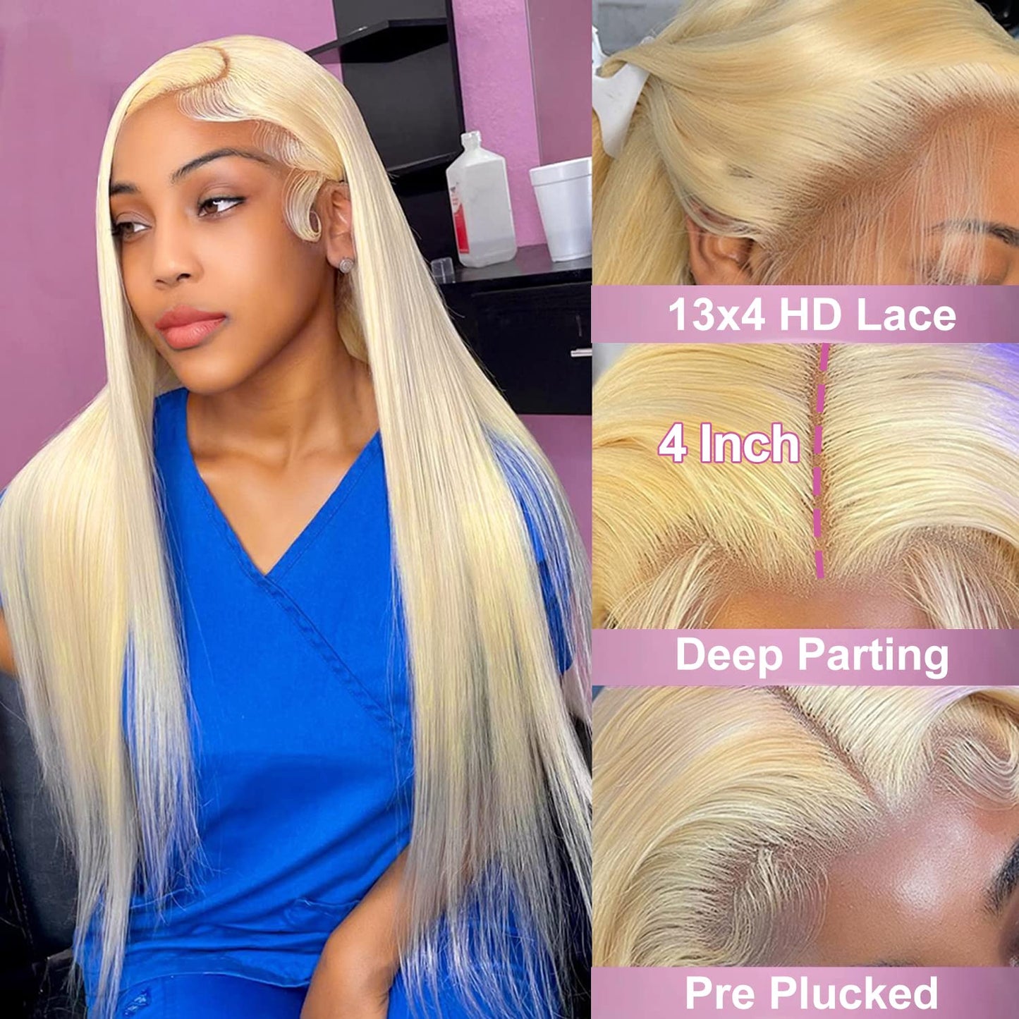 30 Inch Straight 613 13x4 HD Lace Frontal Human Hair Pre Plucked Bleached Knots 30 Inch Blonde