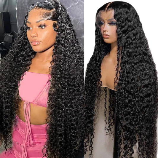 30 Inch Deep Wave HD Lace Frontal Pre Plucked Glueless Human Hair Wig 180% Density