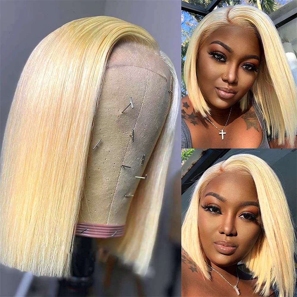 Blonde Natural Hairline Bob Wig 13x4 Lace Frontal Brazilian Virgin Human Hair (8 Inch)