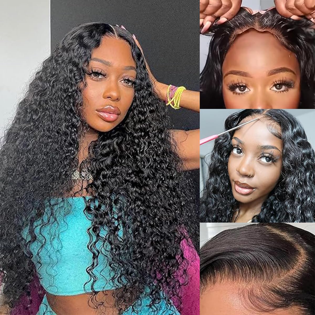 Water Wave Transparent Lace Front Wig 13x4 Lace Frontal With Elastic Band 180% Density 24 in