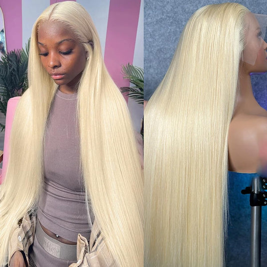 36 Inch 613 Human Hair 200 Density HD Lace Frontal Wig Glueless Blonde  Wig Pre Plucked Straight