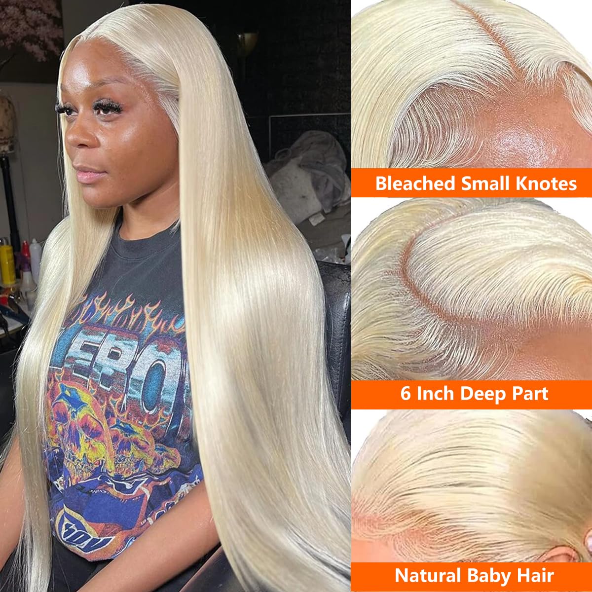 36 Inch 613 Human Hair 200 Density HD Lace Frontal Wig Glueless Blonde  Wig Pre Plucked Straight