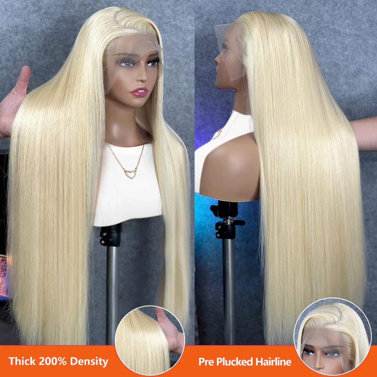 36 Inch 613 Human Hair 200 Density HD Lace Frontal Wig Glueless Blonde  Wig Pre Plucked Straight