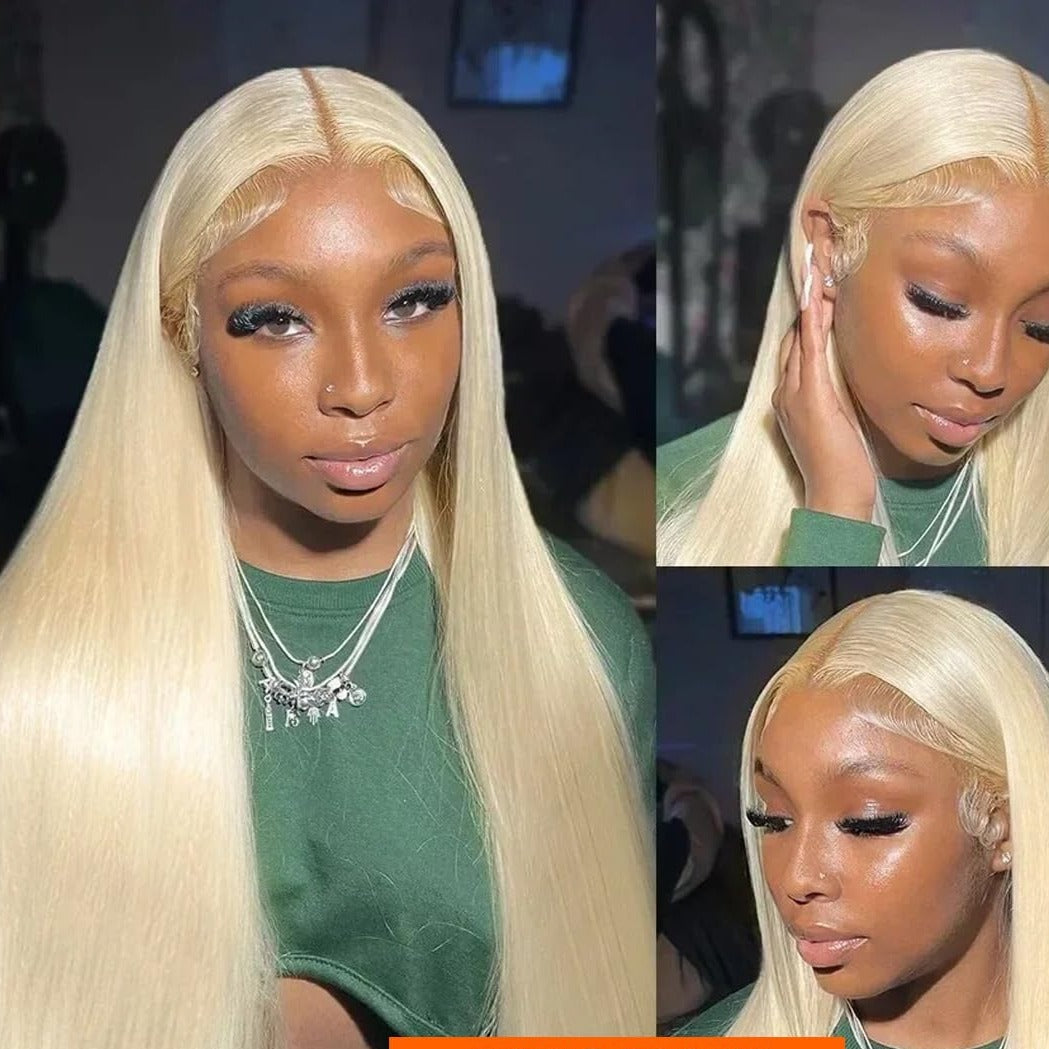 36 Inch 613 Human Hair 200 Density HD Lace Frontal Wig Glueless Blonde  Wig Pre Plucked Straight