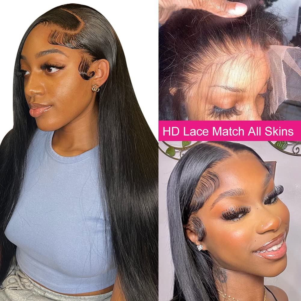 36 Inch Straight Pre Plucked 13x4 HD Transparent Lace Frontal w/ Baby Hair & Bleached Knots Human Hair Wig