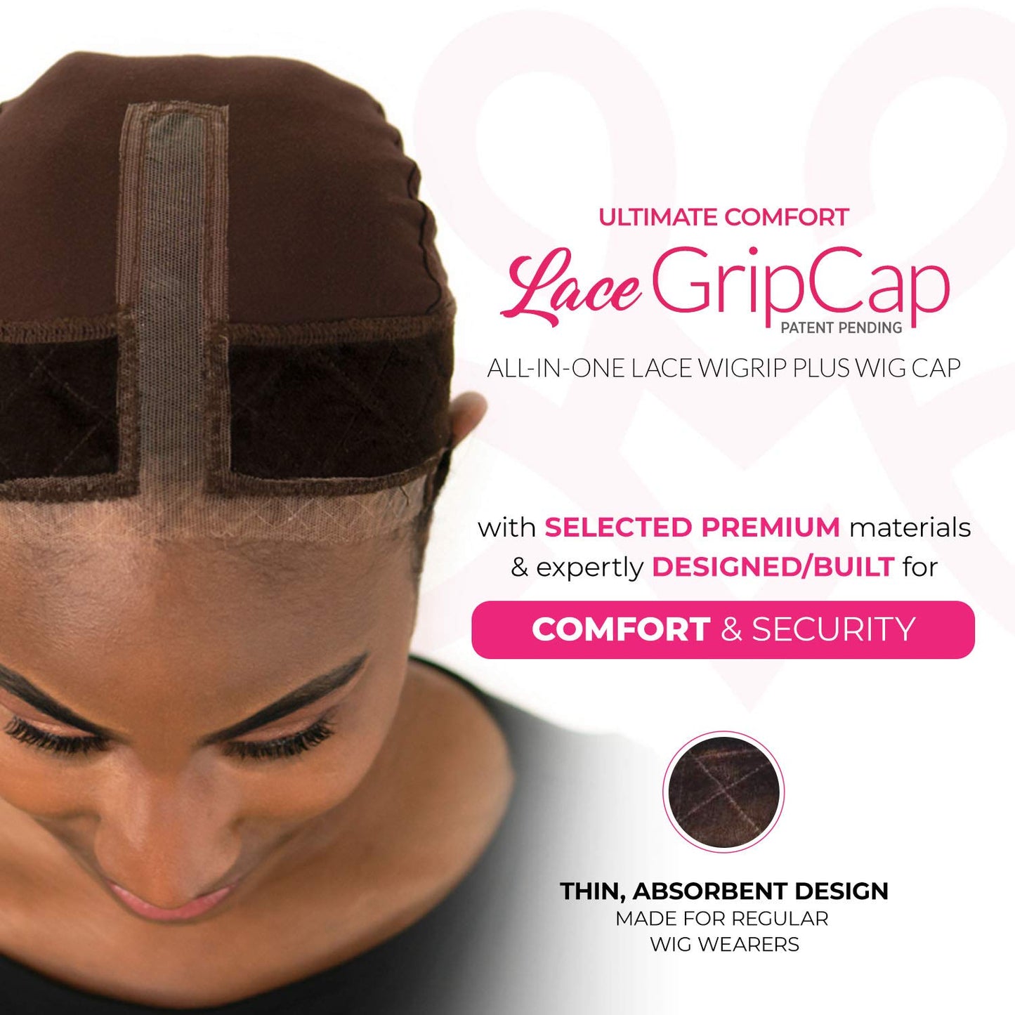 Lace Wig Adjustable Grip Cap with Headband, Non-Slip Wig Gripper Chocolate Brown