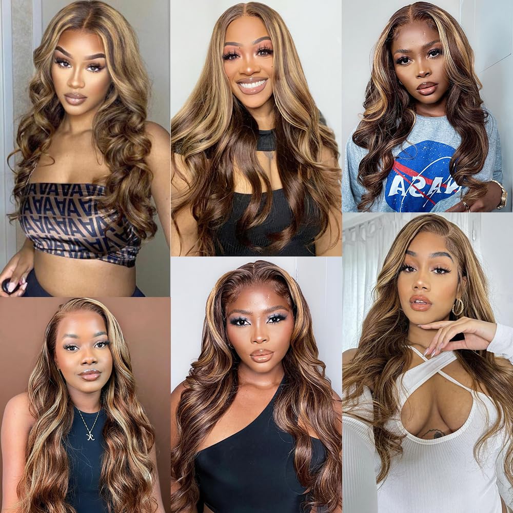 4/27 Highlight Lace Front Pre Plucked 13x4 HD Transparent Body Wave Honey Blonde Human Hair 200% Density Glue-less 32 inch