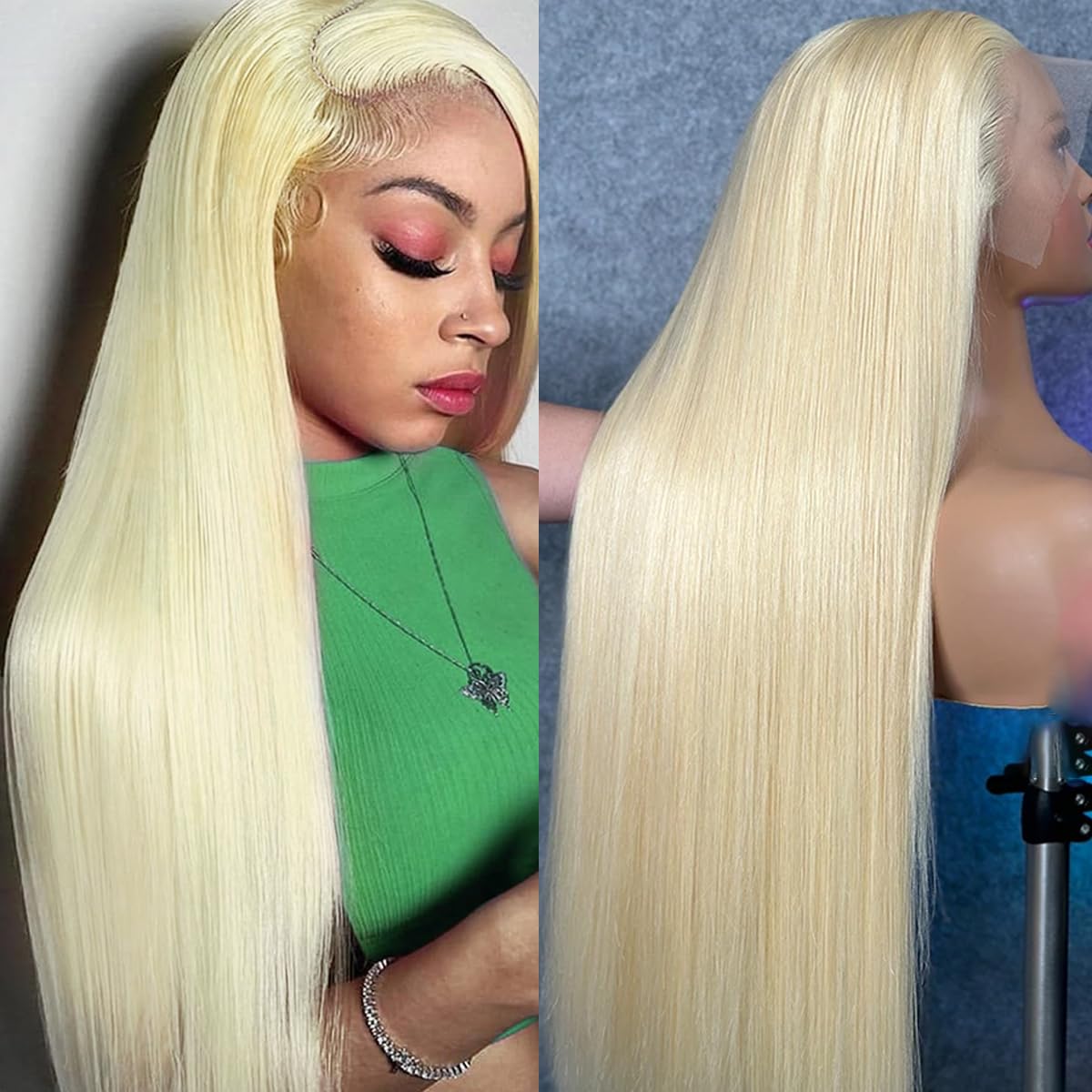 36 Inch 613 Human Hair 200 Density HD Lace Frontal Wig Glueless Blonde  Wig Pre Plucked Straight