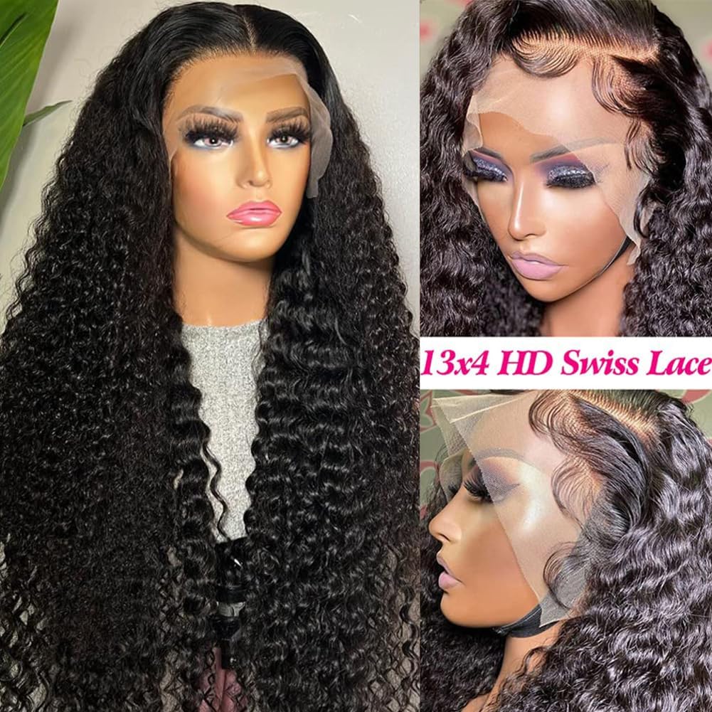 30 Inch Deep Wave HD Lace Frontal Pre Plucked Glueless Human Hair Wig 180% Density