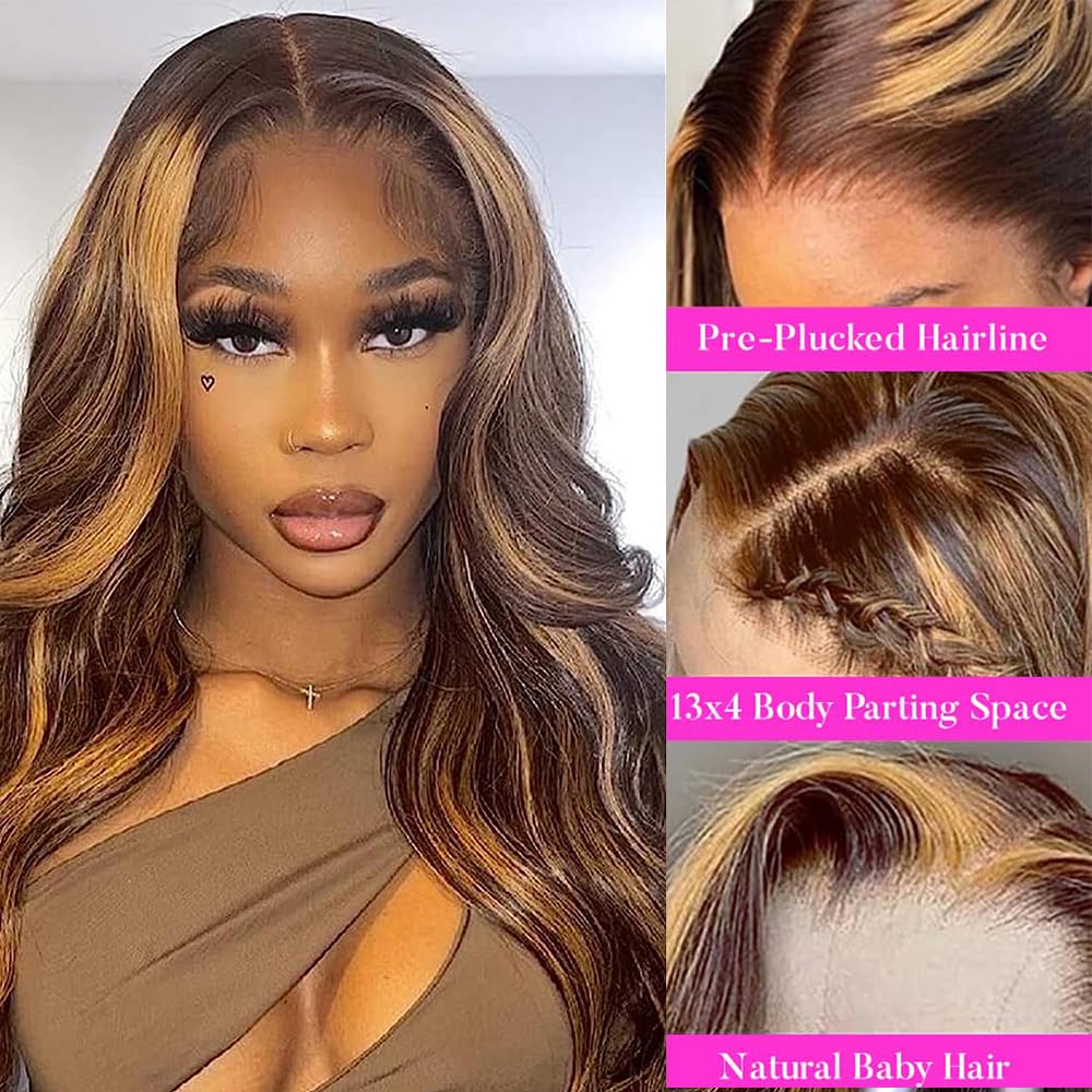 4/27 Highlight Lace Front Pre Plucked 13x4 HD Transparent Body Wave Honey Blonde Human Hair 200% Density Glue-less 32 inch