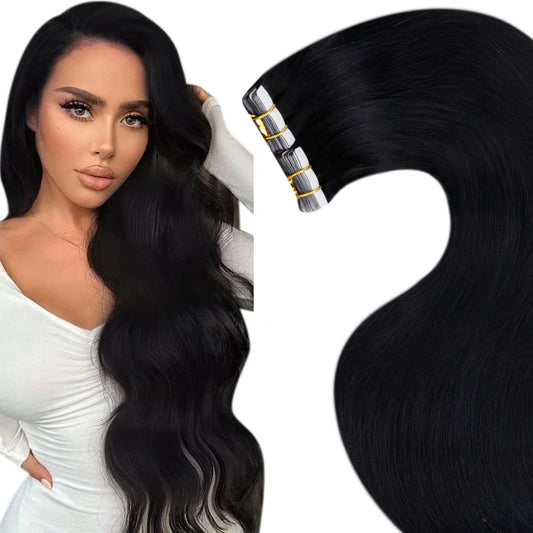 Tape Ins 22inch Double Side Jet Black Hair Extensions Real Human Hair 20pcs 50g