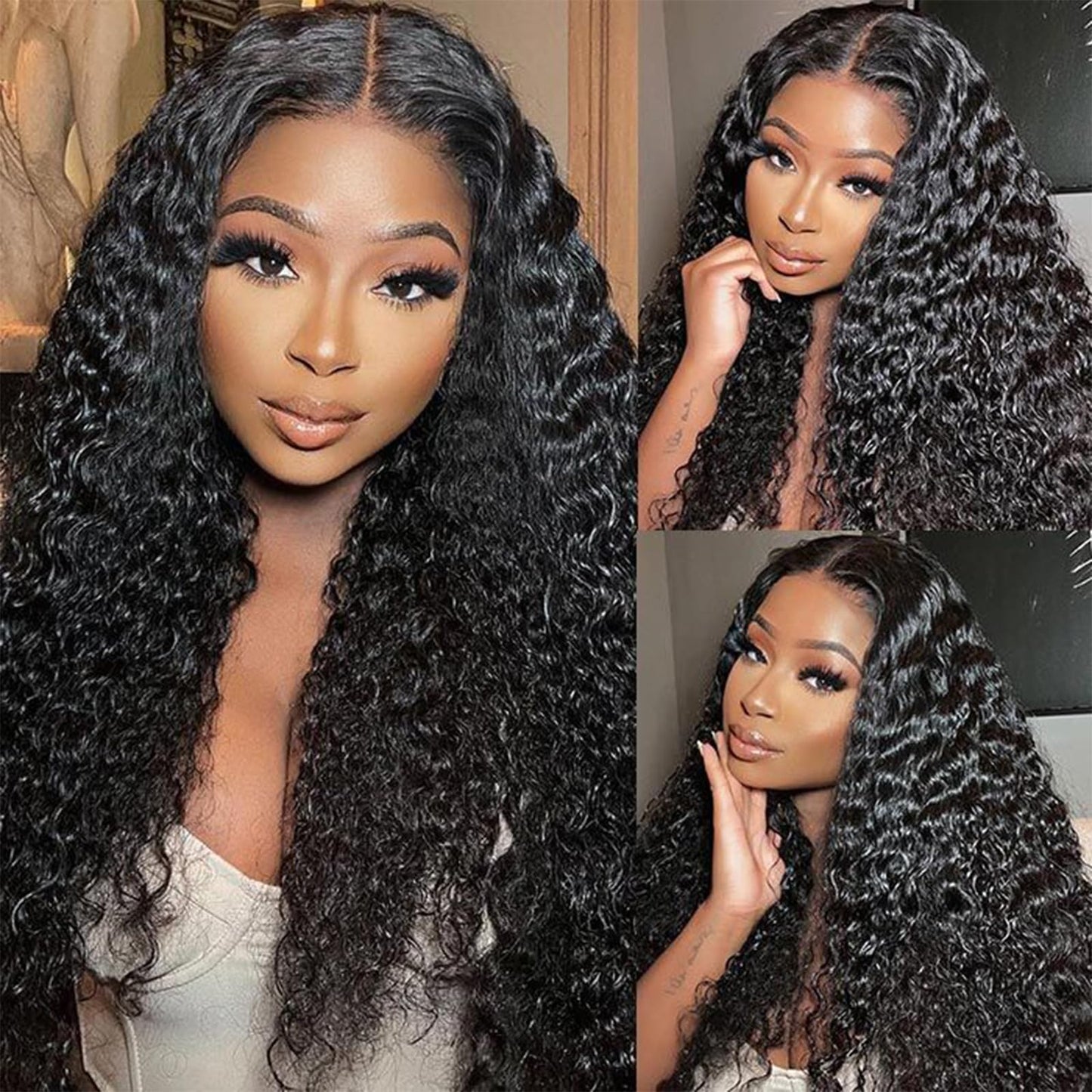 Water Wave Transparent Lace Front Wig 13x4 Lace Frontal With Elastic Band 180% Density 24 in