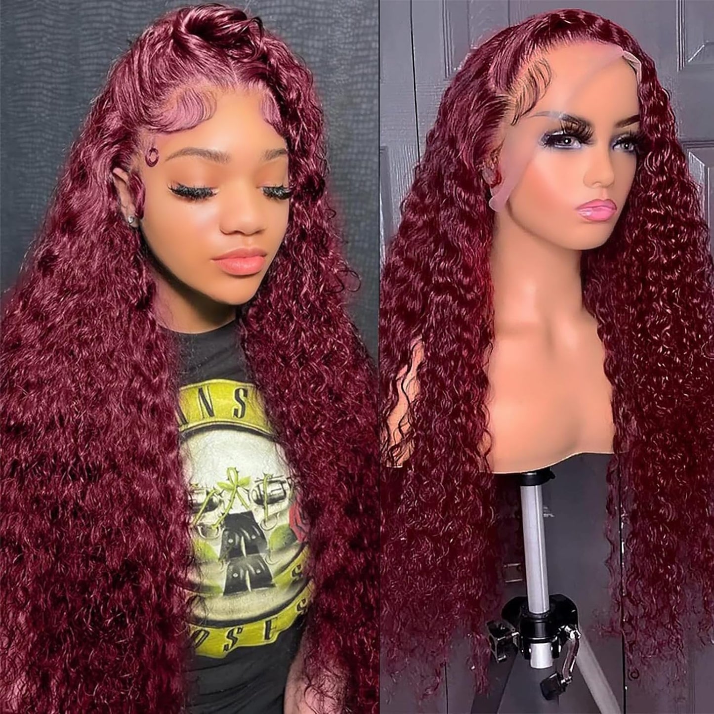 99J Burgundy Water Wave 13x4 180% Density Transparent Lace Frontal Wig Pre Plucked with Baby Hair 18 inch