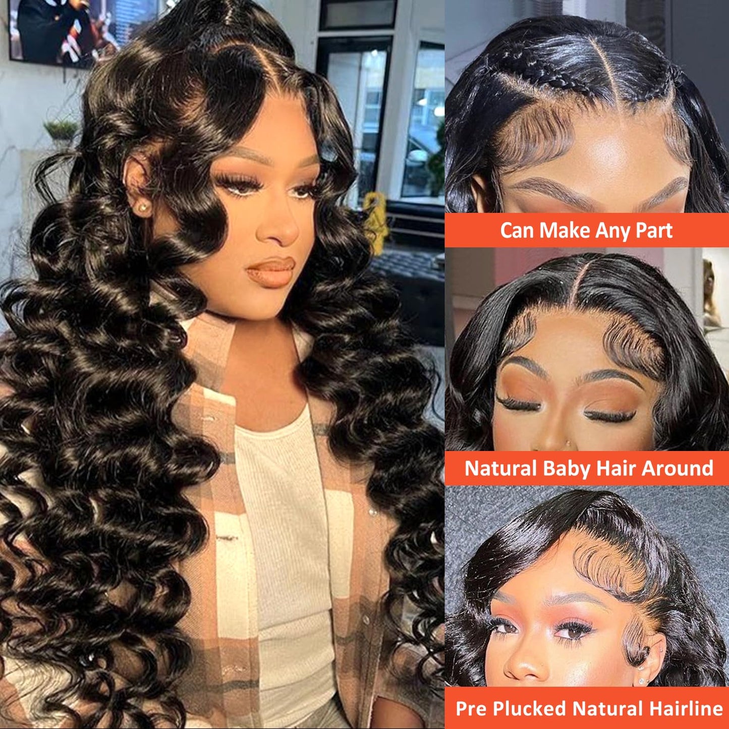 13x4 HD Transparent Frontal Glueless Pre Plucked Deep Wave Unit with Baby Hair 180 Density 28 Inch