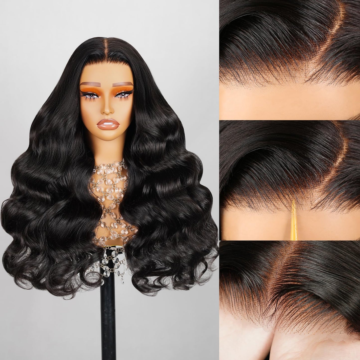 Pre Cut Pre Plucked 6x5 HD Lace Closure Human Hair Bleached Tiny Knots 220% Density 12A Body Wave Wig Glueless 28 Inch