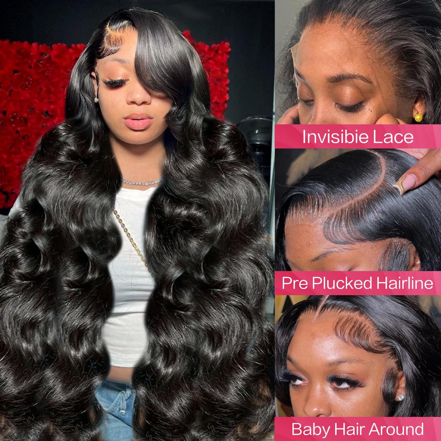 28 Inch Body Wave Human Hair 180% Density 13x4 lace front Pre Plucked with Baby Hair HD Transparent Glueless