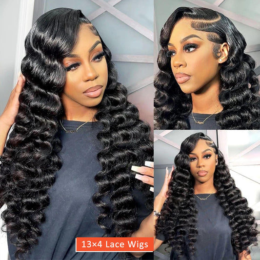 13x4 HD Transparent Frontal Glueless Pre Plucked Deep Wave Unit with Baby Hair 180 Density 28 Inch