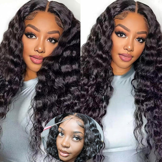 Water Wave Transparent Lace Front Wig 13x4 Lace Frontal With Elastic Band 180% Density 24 in