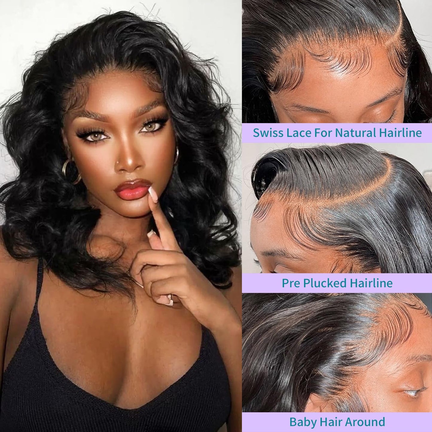 13x4 HD Pre Plucked Lace Front Short Bob Human Hair Wig 180% Density Glueless Black Color 14 inch